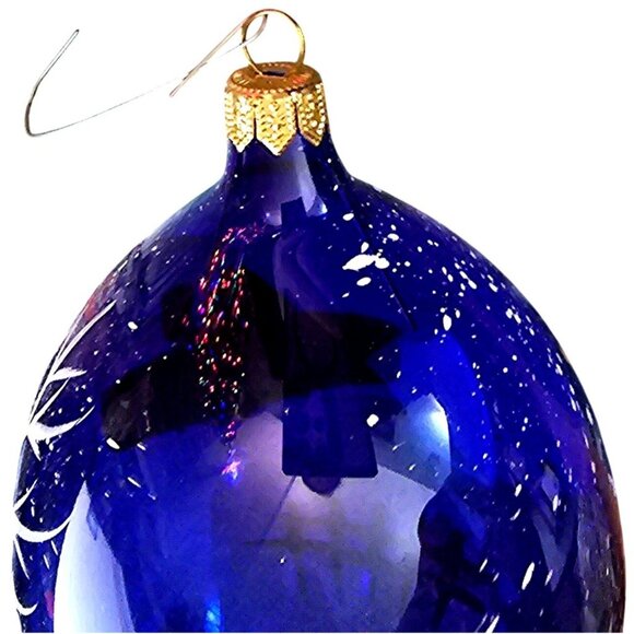 Hand-Painted Glass Christmas Ornament With Snowy Cabin Scene - Picture 3 of 5